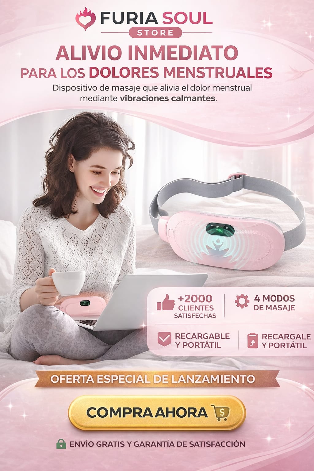 Alivio Instantáneo para Cólicos – Cinturón Térmico con Masaje 3 Niveles