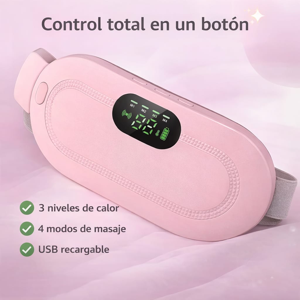 Alivio Instantáneo para Cólicos – Cinturón Térmico con Masaje 3 Niveles